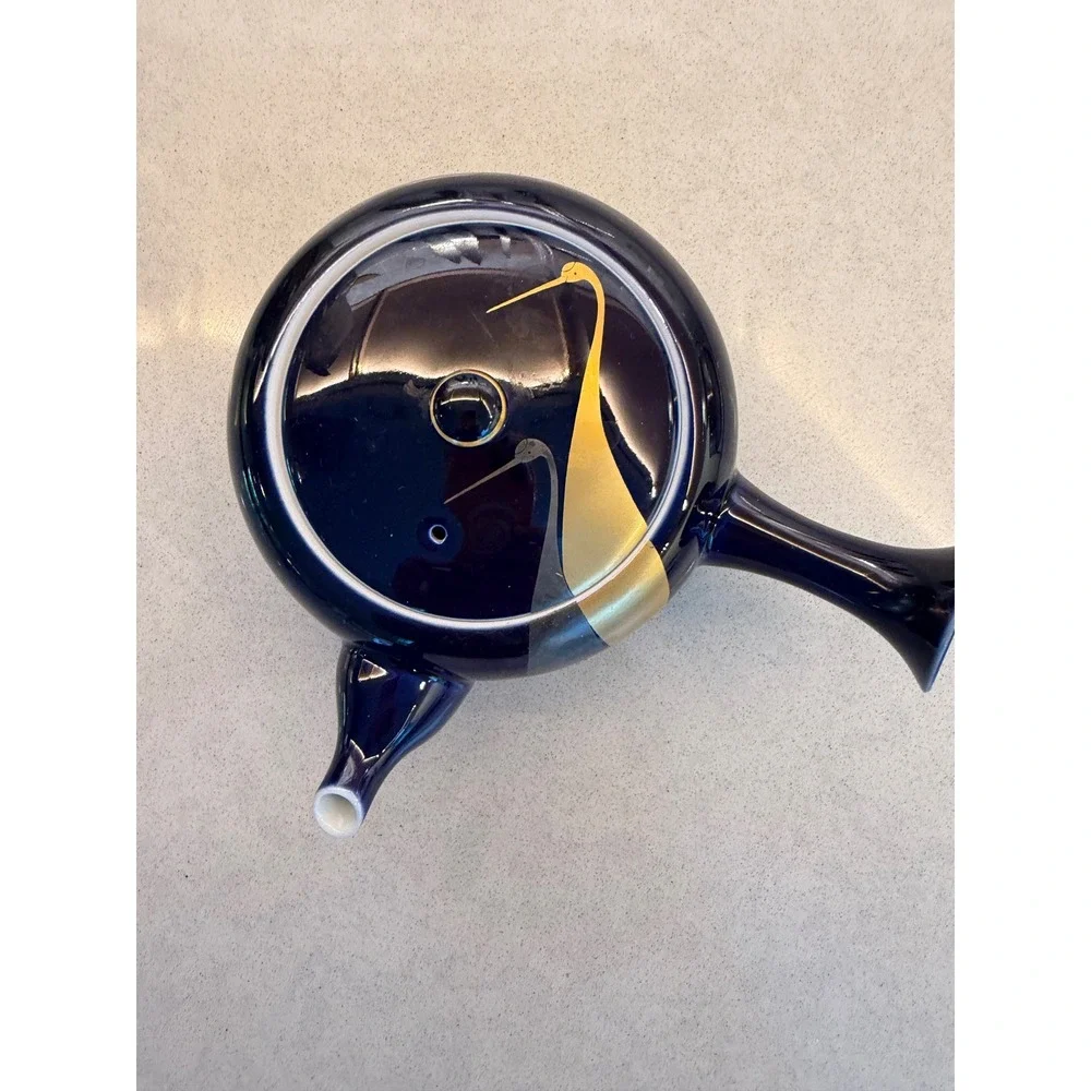 Vintage Fukagawa Seiji Arita Porcelain Teapot Cobalt Blue Gold Crane Japan
